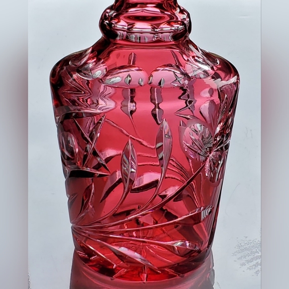 12" Crystal Cranberry Cut To Clear Bohemian Decanter EUC - Picture 11 of 16